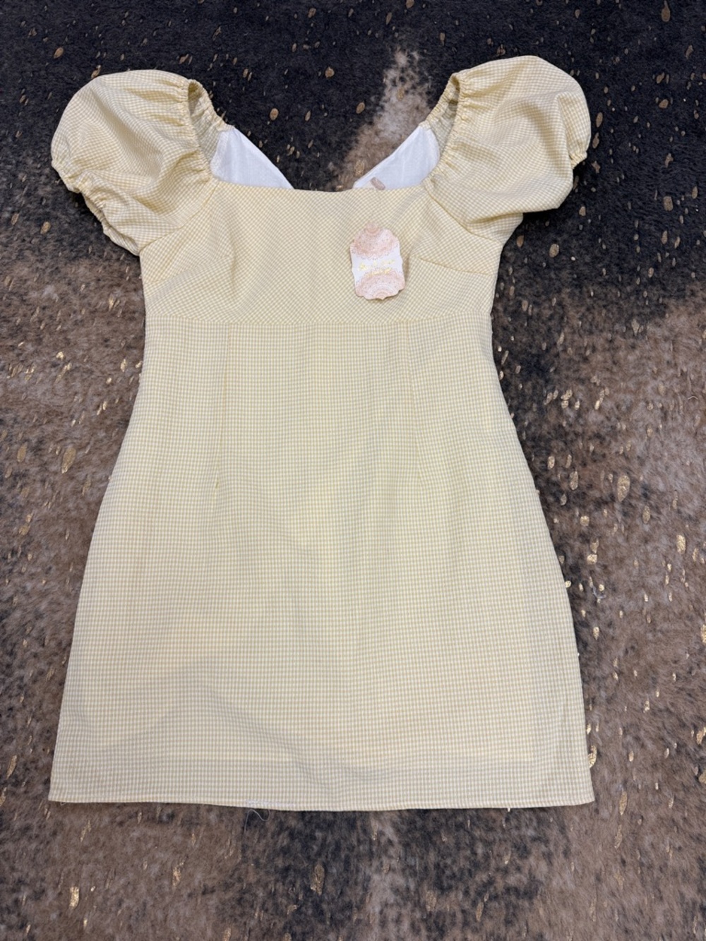 Altar'd State Yellow Gingham Puff Sleeve Mini Dress | large